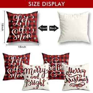 Christmas Decorations Christmas Pillow Covers 18x18 Inches Set of 4 Farmhouse Buffalo Plaid Black and Red Throw Pillow Case Winter Holiday Christmas Decor Home Sofa Couch Cushion Indoor Decorations