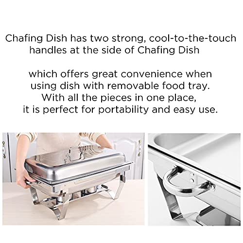 BotaBay Pack of 4 Chafing Dish 8 Quart High-Grade Stainless Steel Pans Chafers and Buffet Warmers Sets with Water Pan, Food Pan, Fuel Holder and Lid Catering Full Size