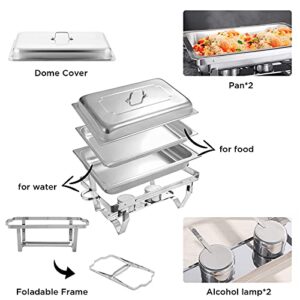 BotaBay Pack of 4 Chafing Dish 8 Quart High-Grade Stainless Steel Pans Chafers and Buffet Warmers Sets with Water Pan, Food Pan, Fuel Holder and Lid Catering Full Size