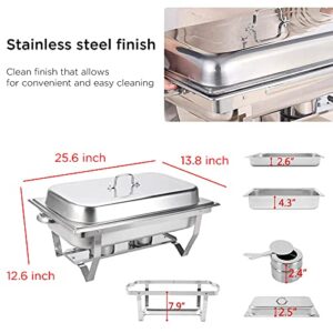 BotaBay Pack of 4 Chafing Dish 8 Quart High-Grade Stainless Steel Pans Chafers and Buffet Warmers Sets with Water Pan, Food Pan, Fuel Holder and Lid Catering Full Size