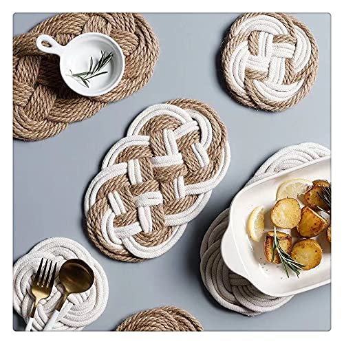 Gisela 2 Piece Set-Woven Cup Coasters Cotton Jute Round and Elliptical Rectangle Braided Table Mats for Drinks,Lunch Box,Heat-Resistant Reusable placemats for Home and Kitchen,Great Gift (Mixed)