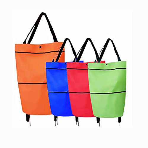 FVIWSJ 2 Wheel Folding Shopping Cart Trolley,Women Ladies Canvas Weekender Bag,Adjustable Handle,Carry-on Tote Duffel in Trolley Handle(Black)