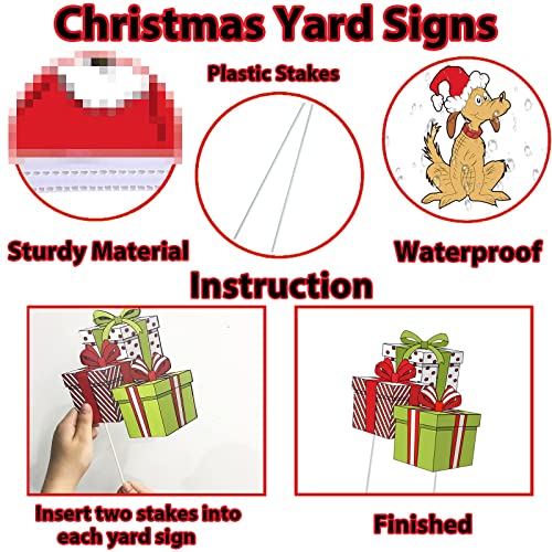 Christmas Yard Signs Stakes Outdoor Decorations - 4PCS Large Xmas Decorations Signs for Holiday Christmas Lawn Garden Pathway Decorations, 6.2inch-15inch