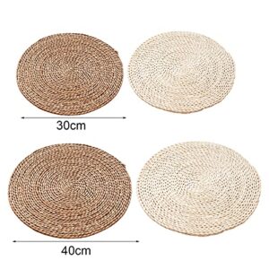 NUZYZ Rattan Floor Cushion, Rattan Placemat Anti-Skidding Heat Resistant Not Easy Deform Braided Straw Table Mat for Home Jute Yellow 30cm