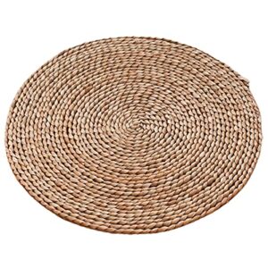 nuzyz rattan floor cushion, rattan placemat anti-skidding heat resistant not easy deform braided straw table mat for home jute yellow 30cm