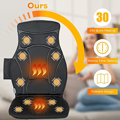 Giantex Back Massager for Back Pain, Chair Massage Pad Shiatsu Massage Seat with 10 Vibration Motors, Heat and 5 Nodes 3 Optional Speeds for Full Body Muscle Relax Kneading Massage Chair Pad