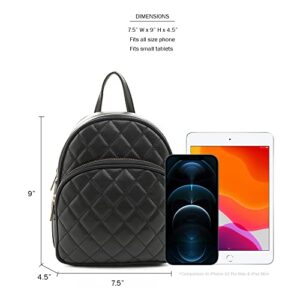 Emperia Kenia Fashion Mini Backpack - Diamond Quilted Small Casual Daypack for Women - Black