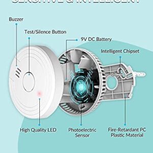 Ecoey Smoke Detector Fire Alarm with Photoelectric Technology, Fire Detector with Test Button and Low Battery Signal, Fire Alarm for Bedroom and Home, FJ136GB, 1 Pack Small