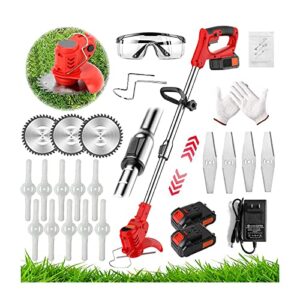 battery powered weed eater edger lawn tool cordless trimmers lawn edger string trimmer with batteries & replace blades for yard garden,red