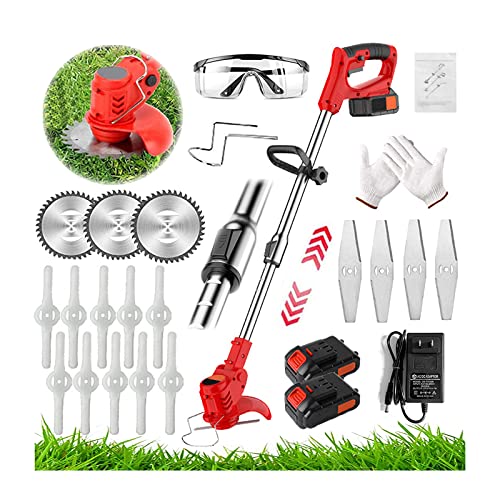 Battery Powered Weed Eater Edger Lawn Tool Cordless Trimmers Lawn Edger String Trimmer with Batteries & Replace Blades for Yard Garden,red