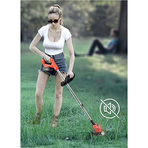 Battery Powered Weed Eater Edger Lawn Tool Cordless Trimmers Lawn Edger String Trimmer with Batteries & Replace Blades for Yard Garden,red