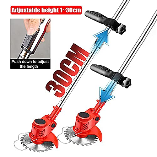 Battery Powered Weed Eater Edger Lawn Tool Cordless Trimmers Lawn Edger String Trimmer with Batteries & Replace Blades for Yard Garden,red