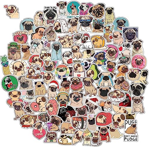 100 Pack Cute Pug Dog Stickers for Water Bottle Car Laptop, Waterproof Aesthetic Trendy Sticker, Great Gift for Pug Lover Kids Teens