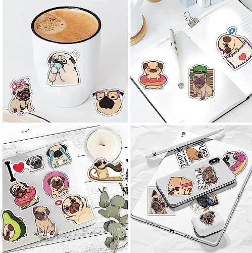 100 Pack Cute Pug Dog Stickers for Water Bottle Car Laptop, Waterproof Aesthetic Trendy Sticker, Great Gift for Pug Lover Kids Teens