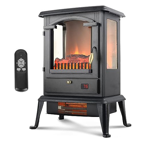 VOLTORB Electric Fireplace Heater with Remote, 22.4" Freestanding Portable Infrared Fireplace Heater Stove with 3-Sides Realistic Flame for Indoor Use, Overheating and Tip-Over Safety, 1000W/1500W