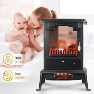 VOLTORB Electric Fireplace Heater with Remote, 22.4" Freestanding Portable Infrared Fireplace Heater Stove with 3-Sides Realistic Flame for Indoor Use, Overheating and Tip-Over Safety, 1000W/1500W