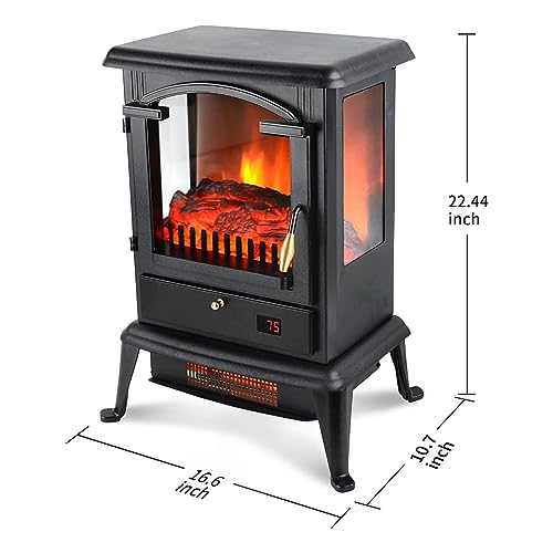 VOLTORB Electric Fireplace Heater with Remote, 22.4" Freestanding Portable Infrared Fireplace Heater Stove with 3-Sides Realistic Flame for Indoor Use, Overheating and Tip-Over Safety, 1000W/1500W