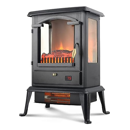 VOLTORB Electric Fireplace Heater with Remote, 22.4" Freestanding Portable Infrared Fireplace Heater Stove with 3-Sides Realistic Flame for Indoor Use, Overheating and Tip-Over Safety, 1000W/1500W