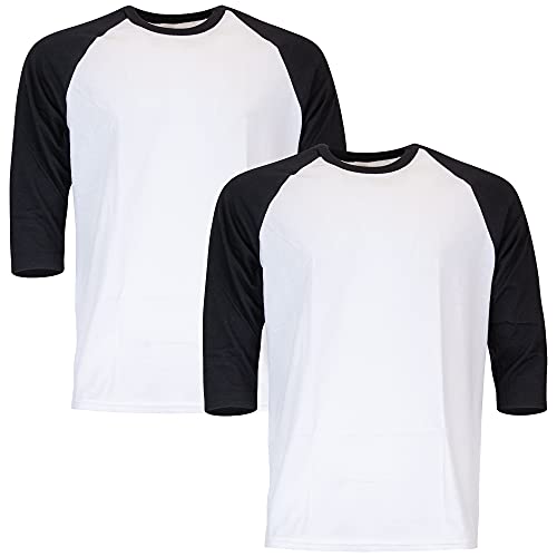 Gildan Adult Heavy Cotton 3/4 Raglan T-Shirt, Style G5700, 2-Pack, White/Black, Small