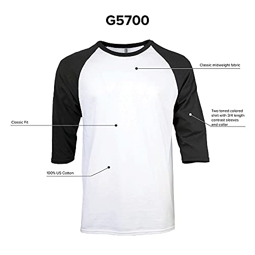 Gildan Adult Heavy Cotton 3/4 Raglan T-Shirt, Style G5700, 2-Pack, White/Black, Small