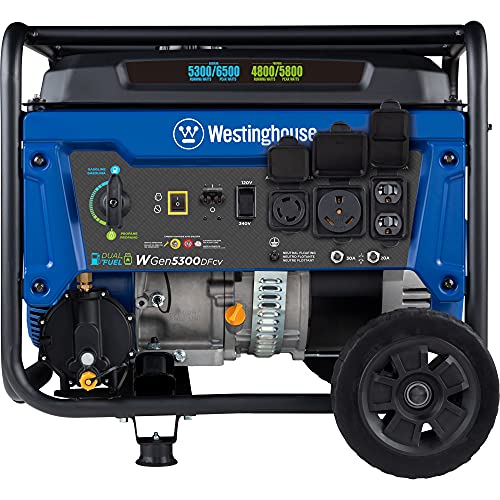 Wesinghouse 6600 Watt Dual Fuel Home Backup Portable Generator, Transfer Switch Ready 30A Outlet, RV Ready 30A Outlet, CO Sensor, CARB Compliant