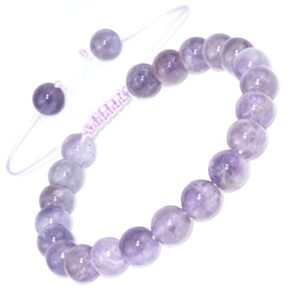 dazcolo natural gemstone bracelet adjustable macrame gems stones 8mm round beads healing crystals quartz women men girls gifts (lavender quartz)