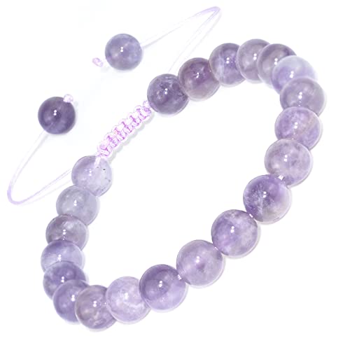 DAZCOLO Natural Gemstone Bracelet Adjustable Macrame Gems Stones 8mm Round Beads Healing Crystals Quartz Women Men Girls Gifts (lavender quartz)