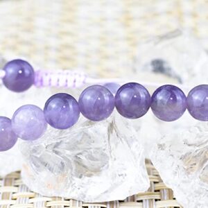 DAZCOLO Natural Gemstone Bracelet Adjustable Macrame Gems Stones 8mm Round Beads Healing Crystals Quartz Women Men Girls Gifts (lavender quartz)