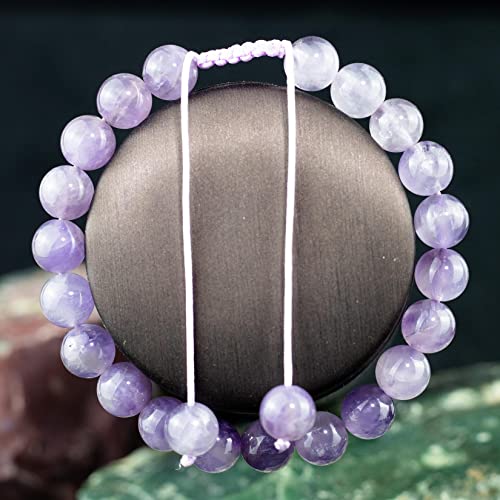 DAZCOLO Natural Gemstone Bracelet Adjustable Macrame Gems Stones 8mm Round Beads Healing Crystals Quartz Women Men Girls Gifts (lavender quartz)