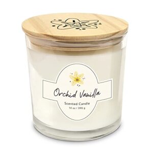 ocs designs clear scented candle - orchid vanilla - 14-ounce soy-blend wax scented jar candle for home & office - infused with real essential oils - burns up to 50 hours