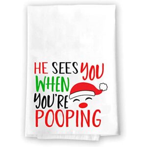 christmas decor | decorative kitchen and bath hand towels | it's beginning to cost a lot | xmas winter novelty | white towel home holiday decorations | gift present (sees you when you're pooping)
