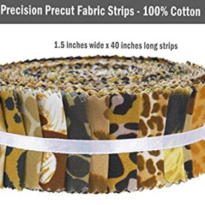 Soimoi 40Pcs Floral Artistic Print Precut Fabrics Strips Roll Up 1.5x42inches Cotton Jelly Rolls for Quilting - Light Brown