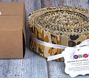 Soimoi 40Pcs Floral Artistic Print Precut Fabrics Strips Roll Up 1.5x42inches Cotton Jelly Rolls for Quilting - Light Brown