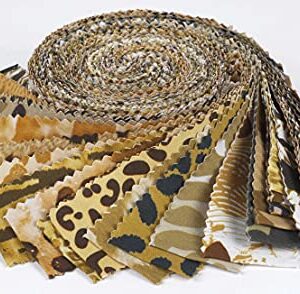 Soimoi 40Pcs Floral Artistic Print Precut Fabrics Strips Roll Up 1.5x42inches Cotton Jelly Rolls for Quilting - Light Brown