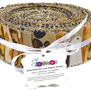 Soimoi 40Pcs Floral Artistic Print Precut Fabrics Strips Roll Up 1.5x42inches Cotton Jelly Rolls for Quilting - Light Brown