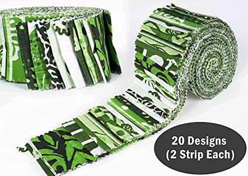 Soimoi 40Pcs Block Print Cotton Precut Fabrics for Quilting Craft Strips 2.5x42inches Jelly Roll - Green
