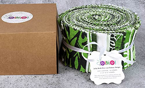 Soimoi 40Pcs Block Print Cotton Precut Fabrics for Quilting Craft Strips 2.5x42inches Jelly Roll - Green