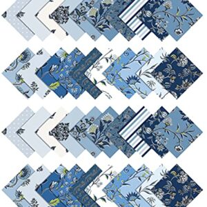 Soimoi 40Pcs Block Print Precut Fabrics Strips Roll Up 1.5x42inches Cotton Jelly Rolls for Quilting - Blue