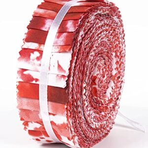 Soimoi 40Pcs Tie Dye Print Precut Fabrics Strips Roll Up 1.5x42inches Cotton Jelly Rolls for Quilting - Red