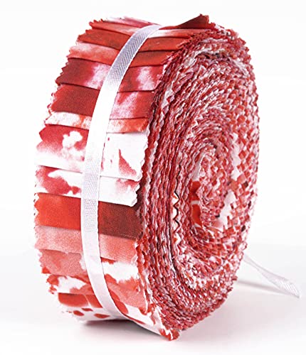 Soimoi 40Pcs Tie Dye Print Precut Fabrics Strips Roll Up 1.5x42inches Cotton Jelly Rolls for Quilting - Red