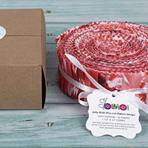 Soimoi 40Pcs Tie Dye Print Precut Fabrics Strips Roll Up 1.5x42inches Cotton Jelly Rolls for Quilting - Red