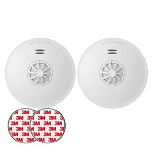 ecoey fire alarms smoke detectors, 10-year smoke and heat detector with built-in battery for home bedroom, smoke detector and heat alarm with easy install and test button, fj192, 2 packs
