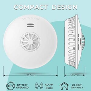 Ecoey Fire Alarms Smoke Detectors, 10-Year Smoke and Heat Detector with Built-in Battery for Home Bedroom, Smoke Detector and Heat Alarm with Easy Install and Test Button, FJ192, 2 Packs