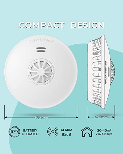 Ecoey Fire Alarms Smoke Detectors, 10-Year Smoke and Heat Detector with Built-in Battery for Home Bedroom, Smoke Detector and Heat Alarm with Easy Install and Test Button, FJ192, 2 Packs