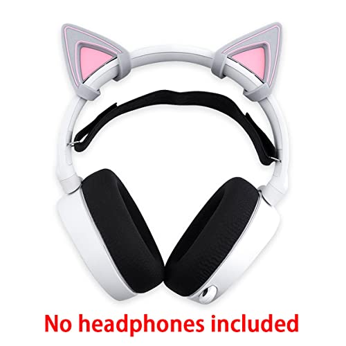 HUYUN Silicone Headsets Cat Kitty Ears Lovely Attachable Accessory Perfect Compatible for SteelSeries Arctis 5, Bose NC700 QC35 Silver Gray White Mercury Headphones