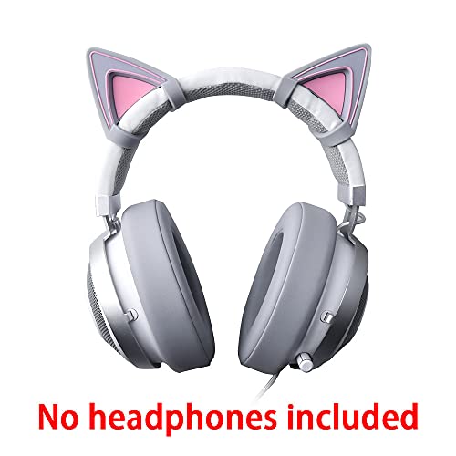 HUYUN Silicone Headsets Cat Kitty Ears Lovely Attachable Accessory Perfect Compatible for SteelSeries Arctis 5, Bose NC700 QC35 Silver Gray White Mercury Headphones