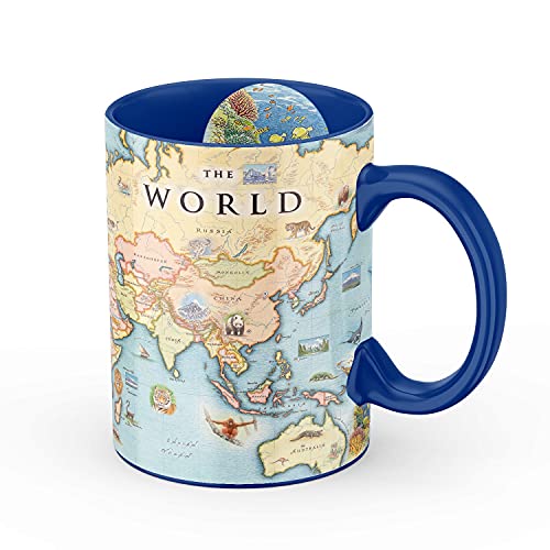 Xplorer Maps The World Map Ceramic Mug (Large 16oz) Coffee Cup, Tea, Cocoa, Hot Chocolate, Brew Mugs, and Cold Drinks, BPA-FREE - For Office, Home, Gift (Individual Mug)