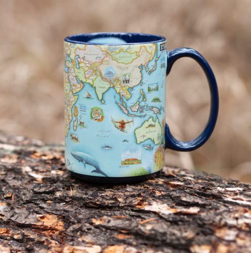 Xplorer Maps The World Map Ceramic Mug (Large 16oz) Coffee Cup, Tea, Cocoa, Hot Chocolate, Brew Mugs, and Cold Drinks, BPA-FREE - For Office, Home, Gift (Individual Mug)