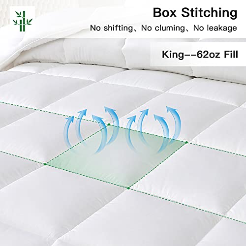 100% Viscose from Cooling Bamboo Comforter for Hot Sleepers- Breathable Silky Soft Bamboo Duvet Insert King Size-with 8 Corner Tabs- All Season Comforter (90x102 Inches, White)