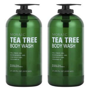 Tea Tree Body Wash & Shower Gel with Vitamin E for Jock Itch, Eczema, Ringworm, Body Odor, Acne, Body Wash Women & Men with Added Body Oils, LARGE 20.2 FL Oz Bottle (Tea Tree, Pack of 2)